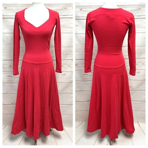 Vintage 90’s Y2K Betsey Johnson Lew Magram Long Sleeve Cherry Red Maxi Dress - Picture 1 of 6